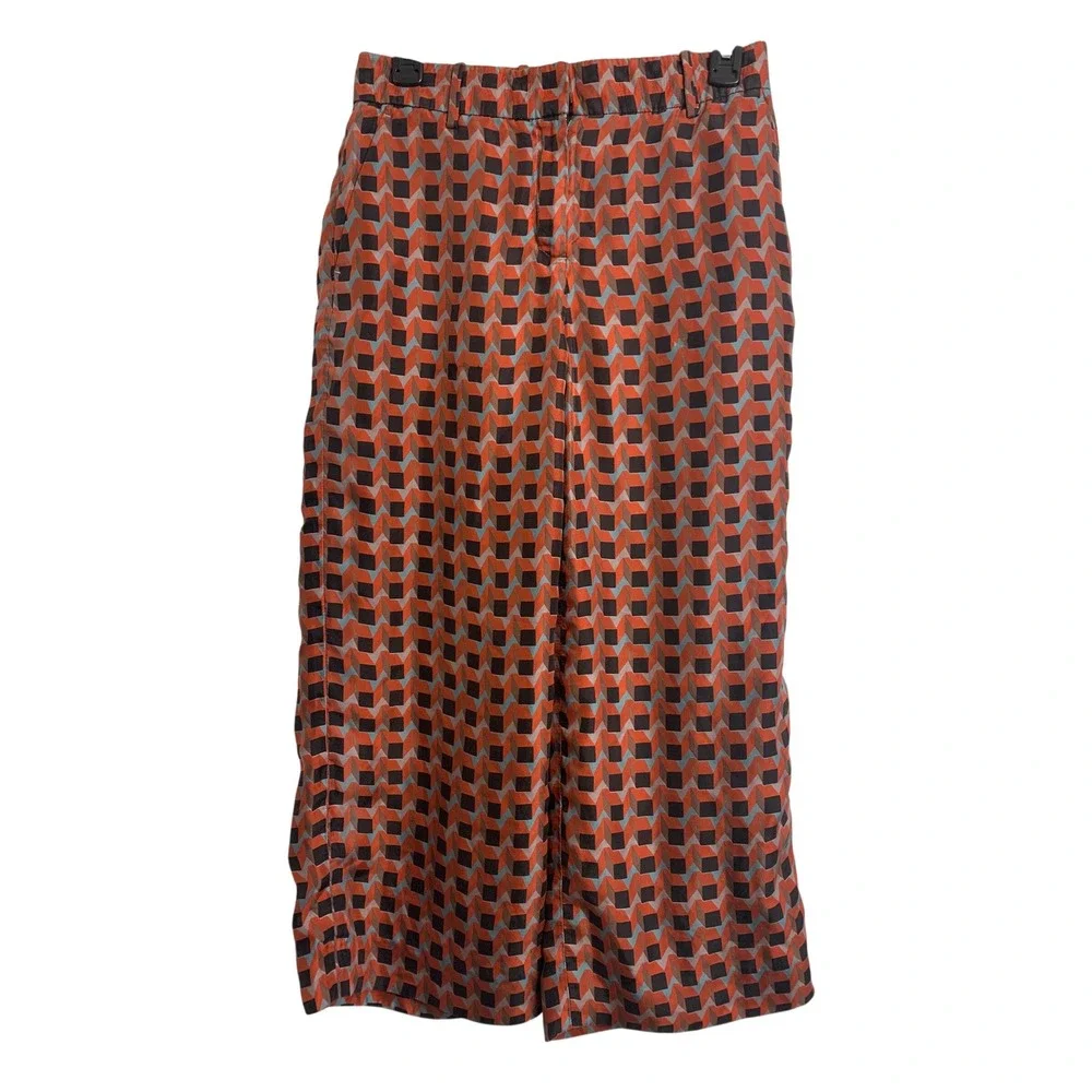 J. Crew Collection Silk Wide Leg Pants Size 2 Geometric Print Cropped